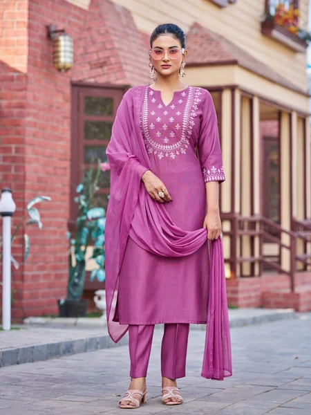 Dhruvi 505 Silk Embroidery Kurti With Bottom Dupatta 